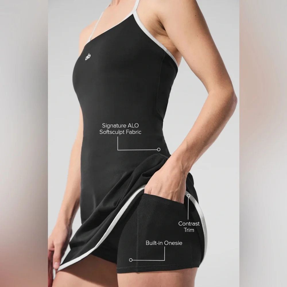 ALO Softsculpt Halter Tennis Dress Black/White S